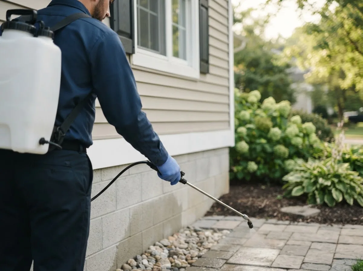 Pest control technician inspecting a home in New London, CT